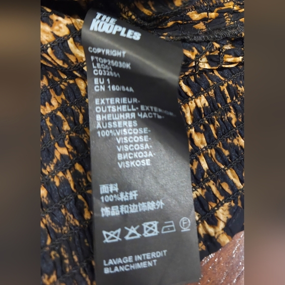 The Kooples Leo Print Long Sleeve Shirt With Ruffled Collar & Wrist- Black &Gold - Picture 10 of 10